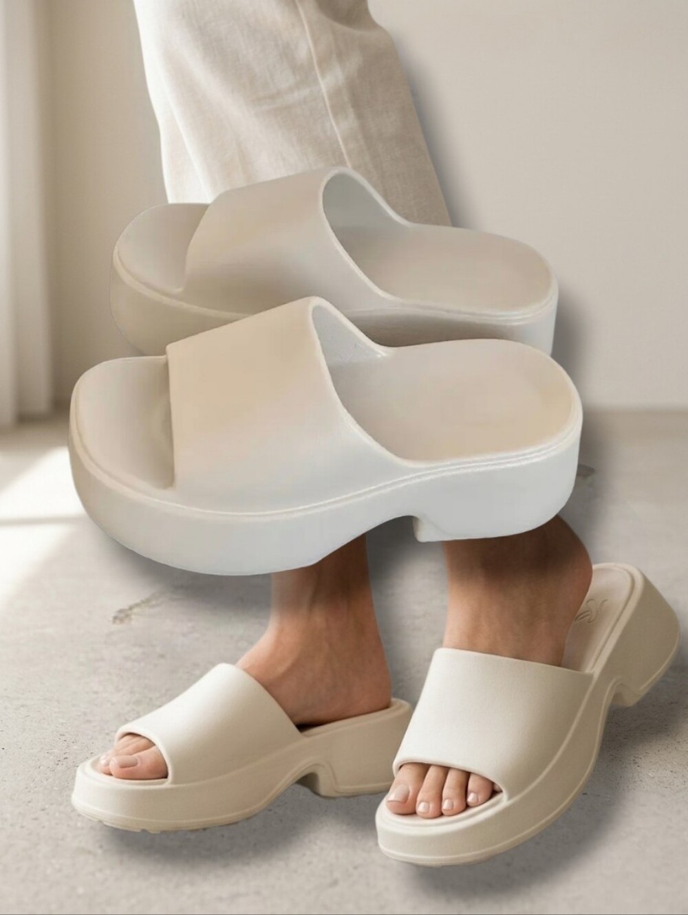 Kauai Ladies Cream Chunky Foam Slide Platform Sandals